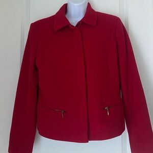 Vintage CASUAL CORNER Wool Business Zip Up Blazer Red Pockets at Hip Lined 8